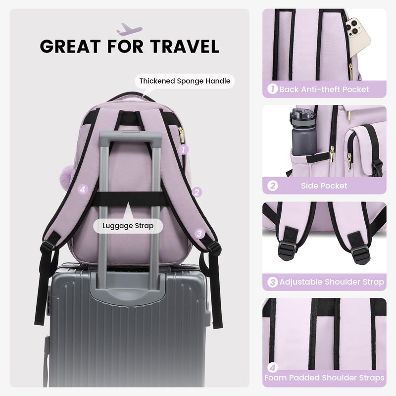 LOVEVOOK School Backpack for Teen Girls  Student Backpack Purse for 14-16 Teenage  Cute Kid Bookbag  Back to School Backpacks Fit 15.6 Inch Laptop  Large College Travel Bag  Light Purple - Image 3